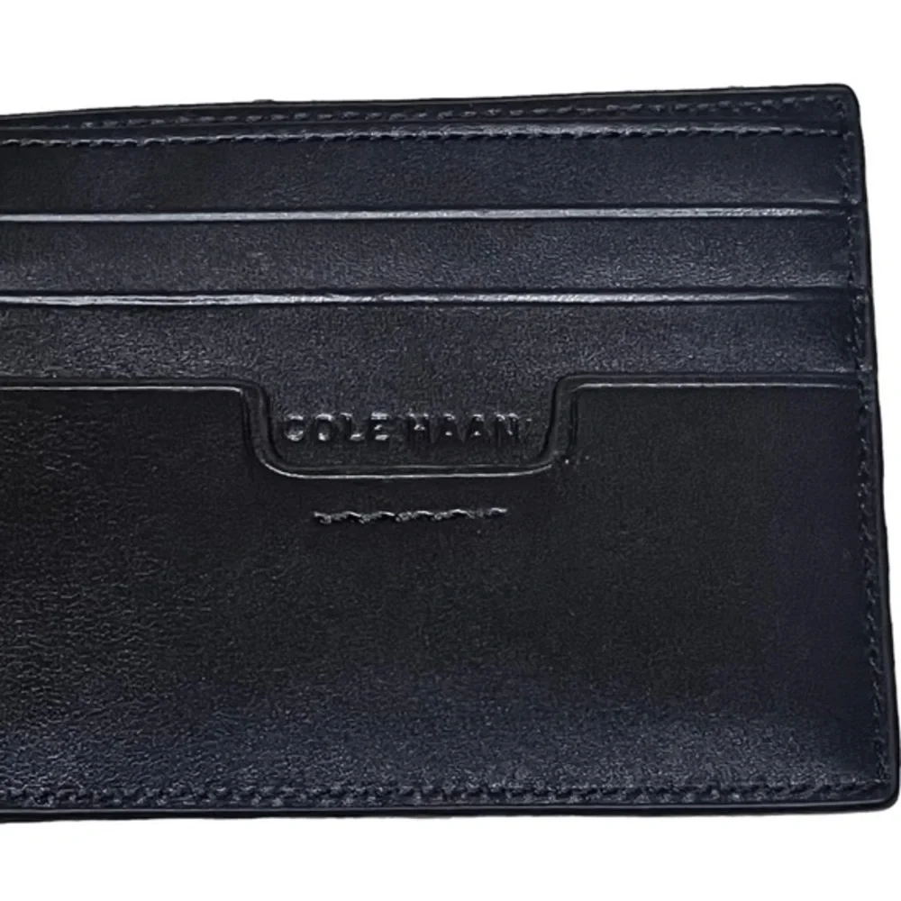 NWOT Cole Haan‎ Black Brogue Edge Bifold Leather Wallet
